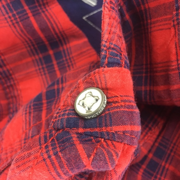 Epic Threads Shirt Junions Size Large Elbow Patches Red Plaid Button Up Outdoor - Picture 7 of 16